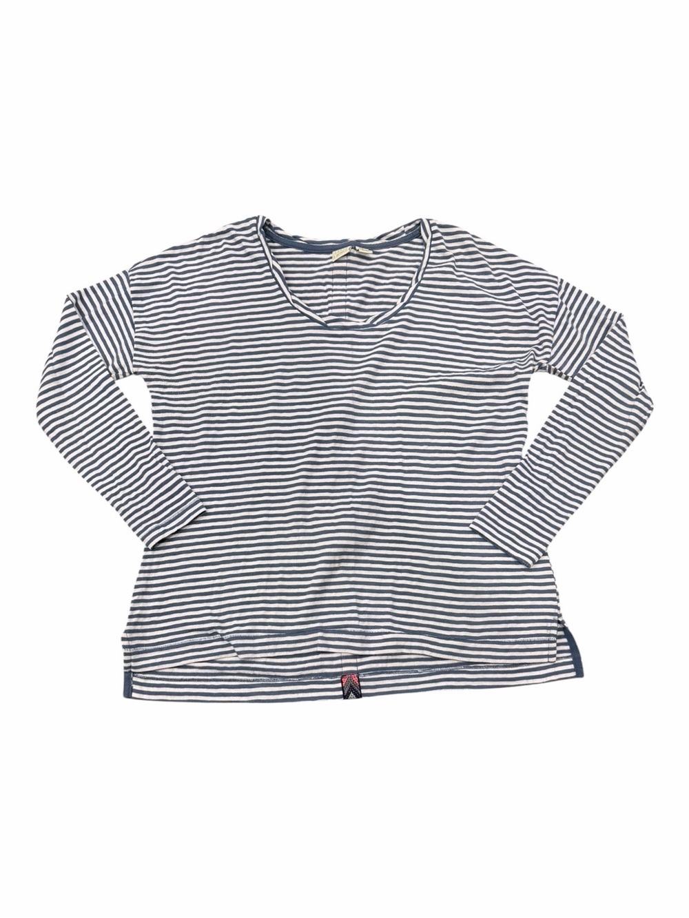 Lucy & Laurel Striped Long-Sleeve Tee - Navy & White with Boho Detail in Back M